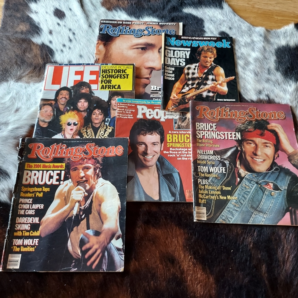 Lot of Six (6) Bruce Springsteen Magazines, 80s, 90s, Worn Condition
